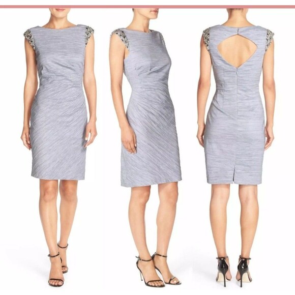 NWT Eliza J Embellished Taffeta Sheath Dress Silver Gray Size 2 Prom Party Grey - Picture 13 of 15